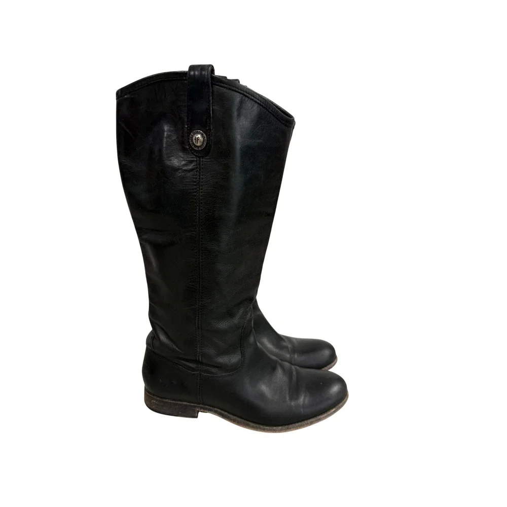 Frye Melissa Button Black Leather Tall Boots Extended Calf 77167 Womens 9 B